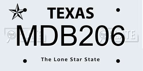 MDB206 Texas License Plate