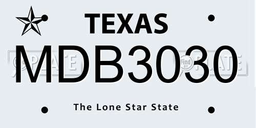 MDB3030 Texas License Plate