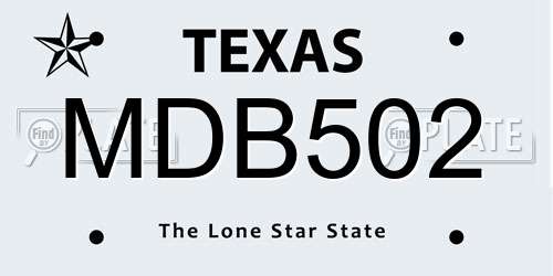 MDB502 Texas License Plate