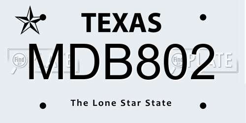MDB802 Texas License Plate