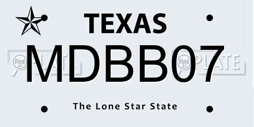 MDBB07 Texas License Plate