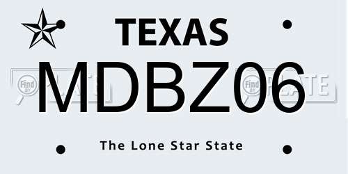 MDBZ06 Texas License Plate