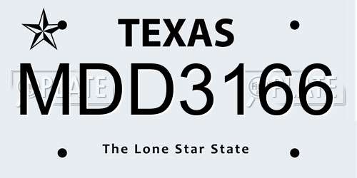 MDD3166 Texas License Plate