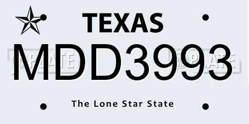 MDD3993 Texas License Plate