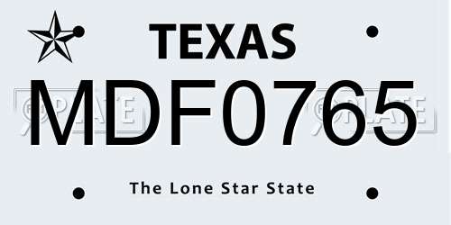 MDF0765 Texas License Plate