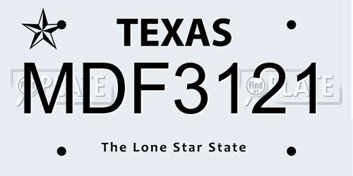 MDF3121 Texas License Plate