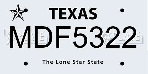 MDF5322 Texas License Plate