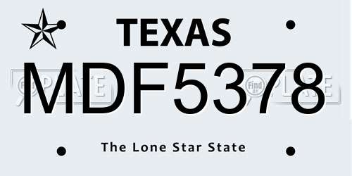 MDF5378 Texas License Plate