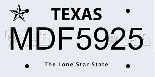 MDF5925 Texas License Plate