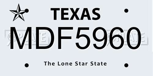 MDF5960 Texas License Plate