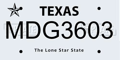MDG3603 Texas License Plate