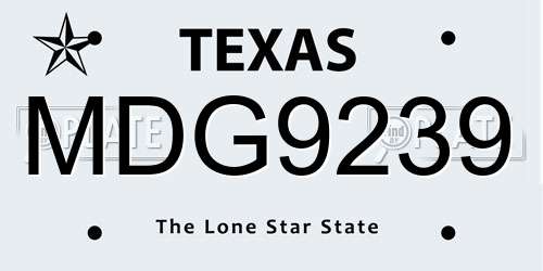 MDG9239 Texas License Plate