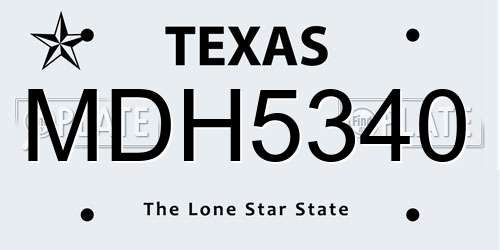 MDH5340 Texas License Plate