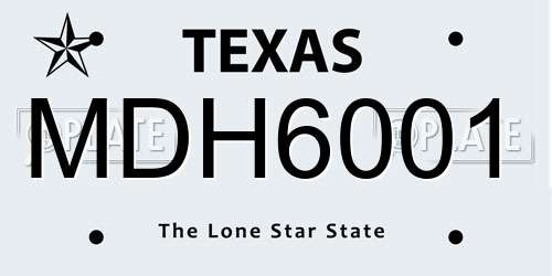 MDH6001 Texas License Plate