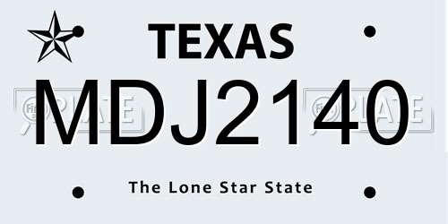 MDJ2140 Texas License Plate