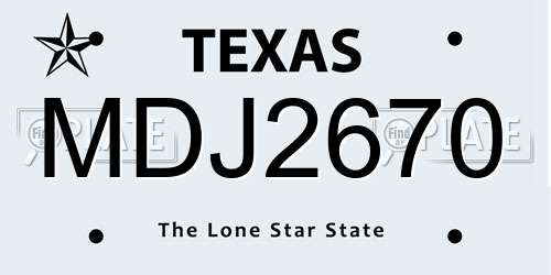MDJ2670 Texas License Plate