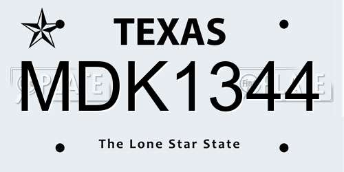 MDK1344 Texas License Plate