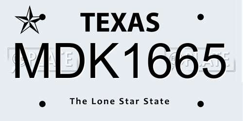 MDK1665 Texas License Plate