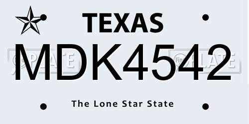 MDK4542 Texas License Plate
