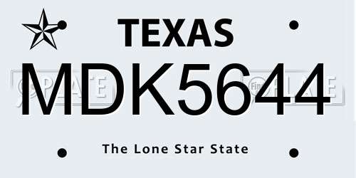 MDK5644 Texas License Plate
