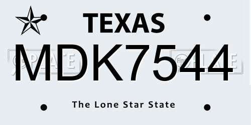 MDK7544 Texas License Plate