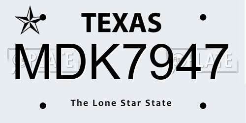 MDK7947 Texas License Plate