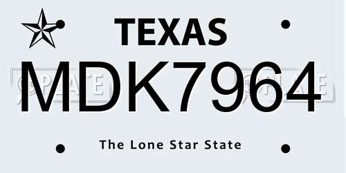 MDK7964 Texas License Plate