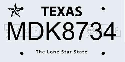MDK8734 Texas License Plate