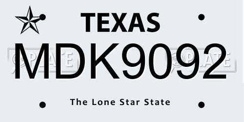 MDK9092 Texas License Plate