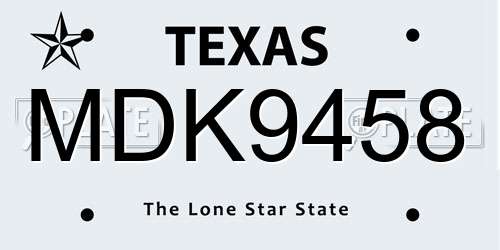 MDK9458 Texas License Plate