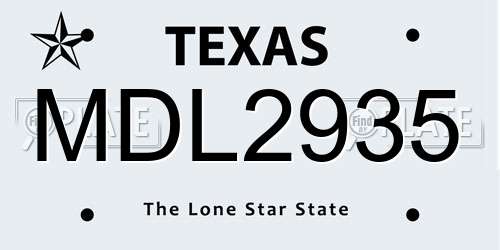 MDL2935 Texas License Plate