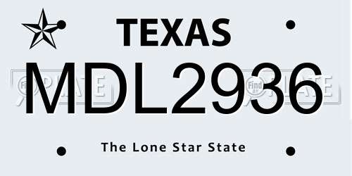 MDL2936 Texas License Plate