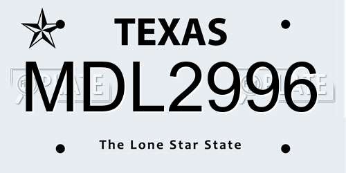 MDL2996 Texas License Plate