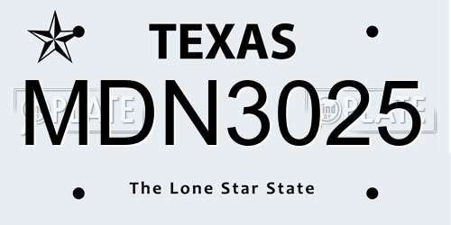 MDN3025 Texas License Plate