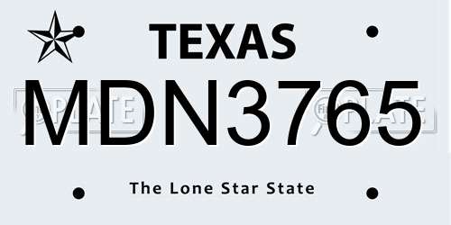 MDN3765 Texas License Plate