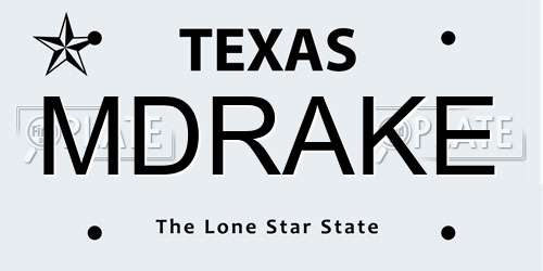 MDRAKE Texas License Plate