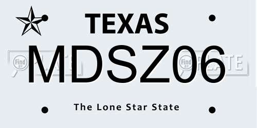 MDSZ06 Texas License Plate