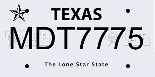 MDT7775 Texas License Plate