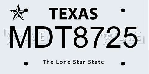 MDT8725 Texas License Plate