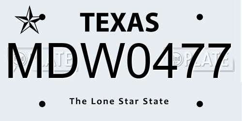 MDW0477 Texas License Plate