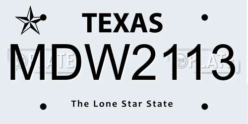 MDW2113 Texas License Plate