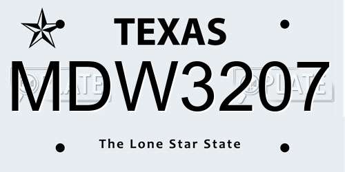 MDW3207 Texas License Plate