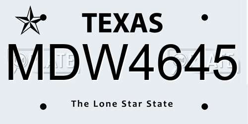 MDW4645 Texas License Plate