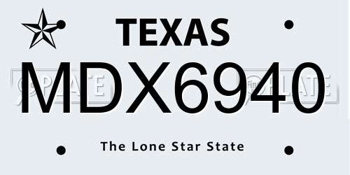 MDX6940 Texas License Plate