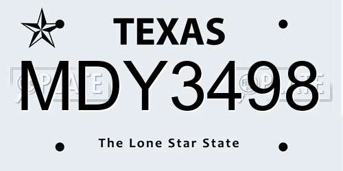 MDY3498 Texas License Plate