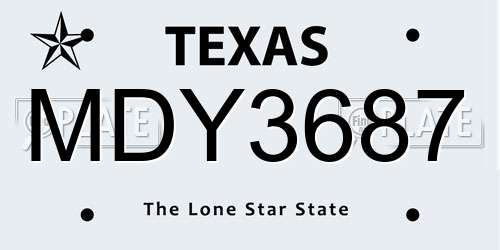 MDY3687 Texas License Plate