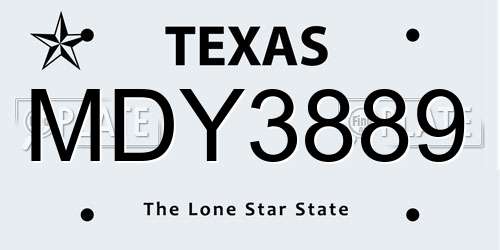 MDY3889 Texas License Plate