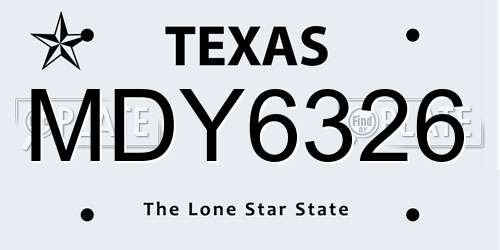 MDY6326 Texas License Plate