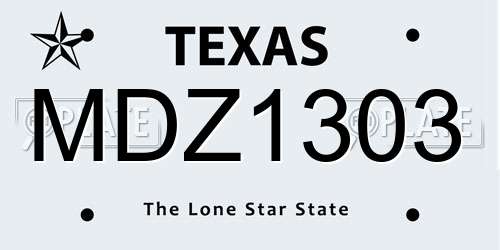 MDZ1303 Texas License Plate