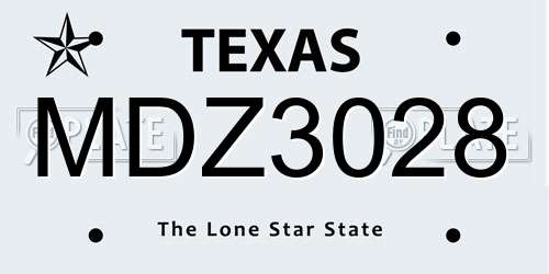 MDZ3028 Texas License Plate